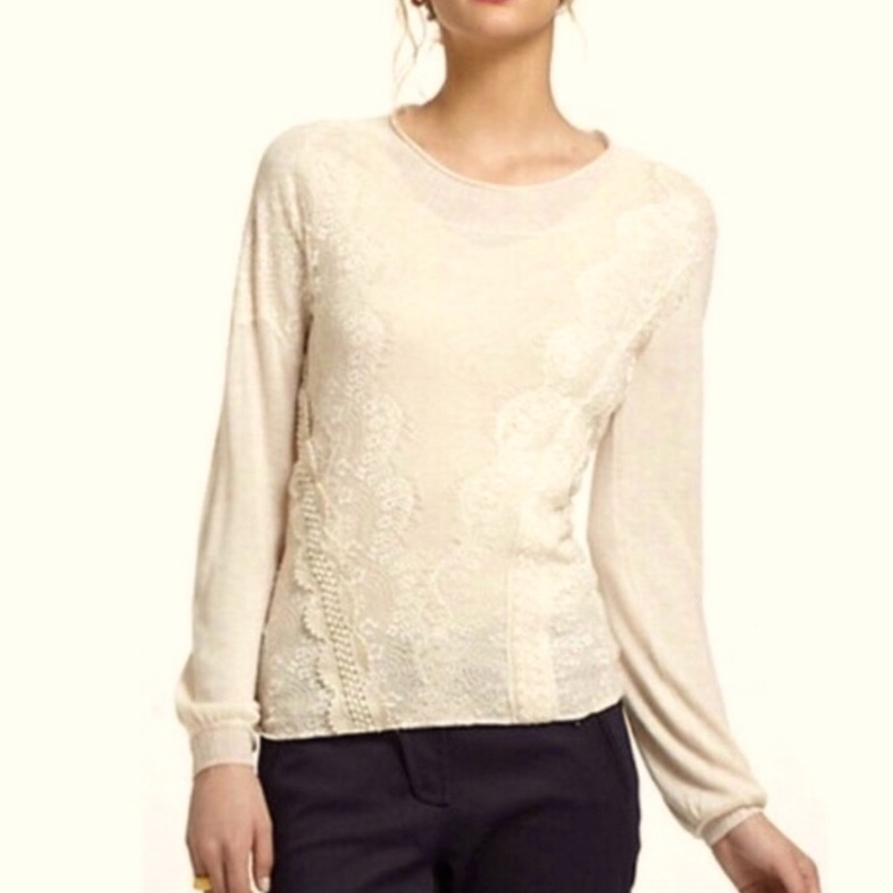 Anthropologie Angel of North cream sweater with lace- size S